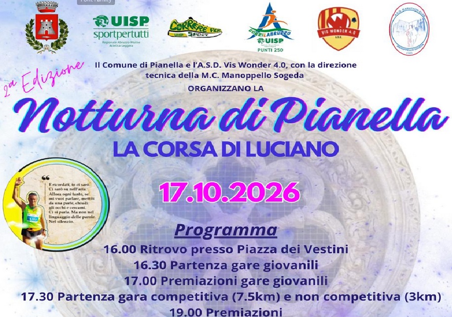 Locandina Notturna di Pianella "Memorial Luciano 2026